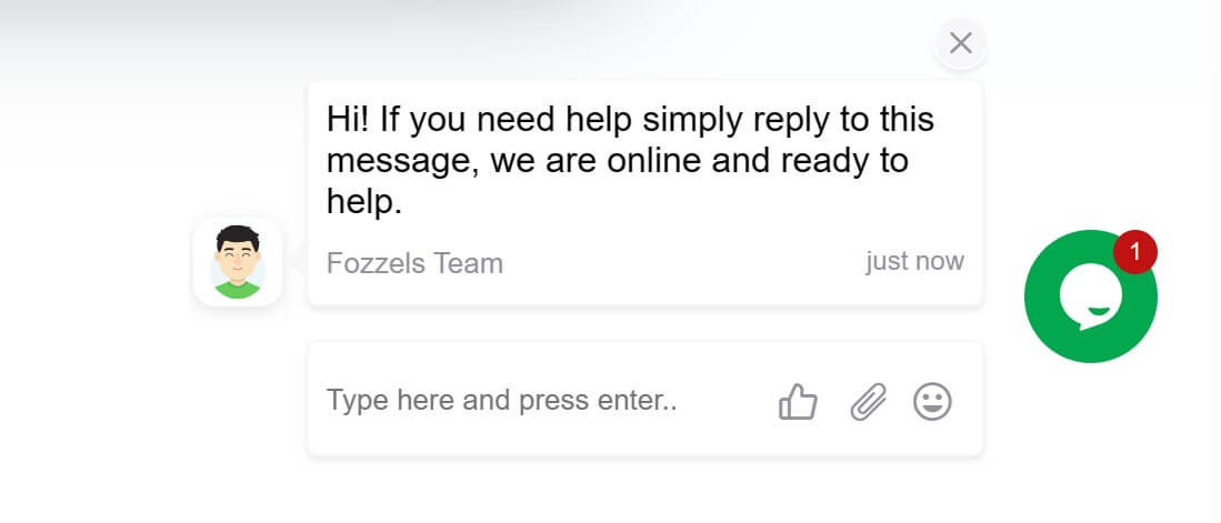 Screenshot of Fozzels live chat box