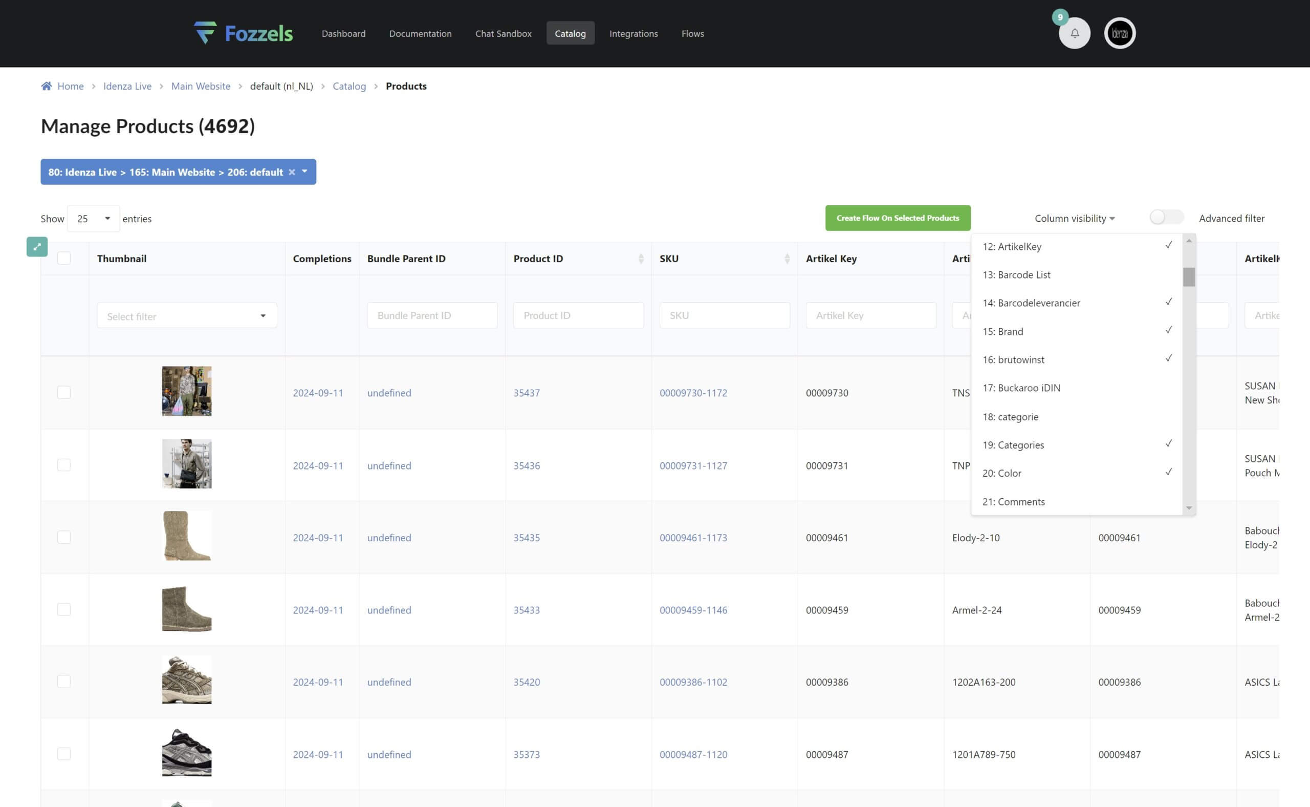Captura de pantalla del catálogo de Fozzels